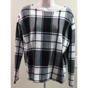 Tahari black white Plaid round Neck long sleeve Pullover Sweater stretch Size L